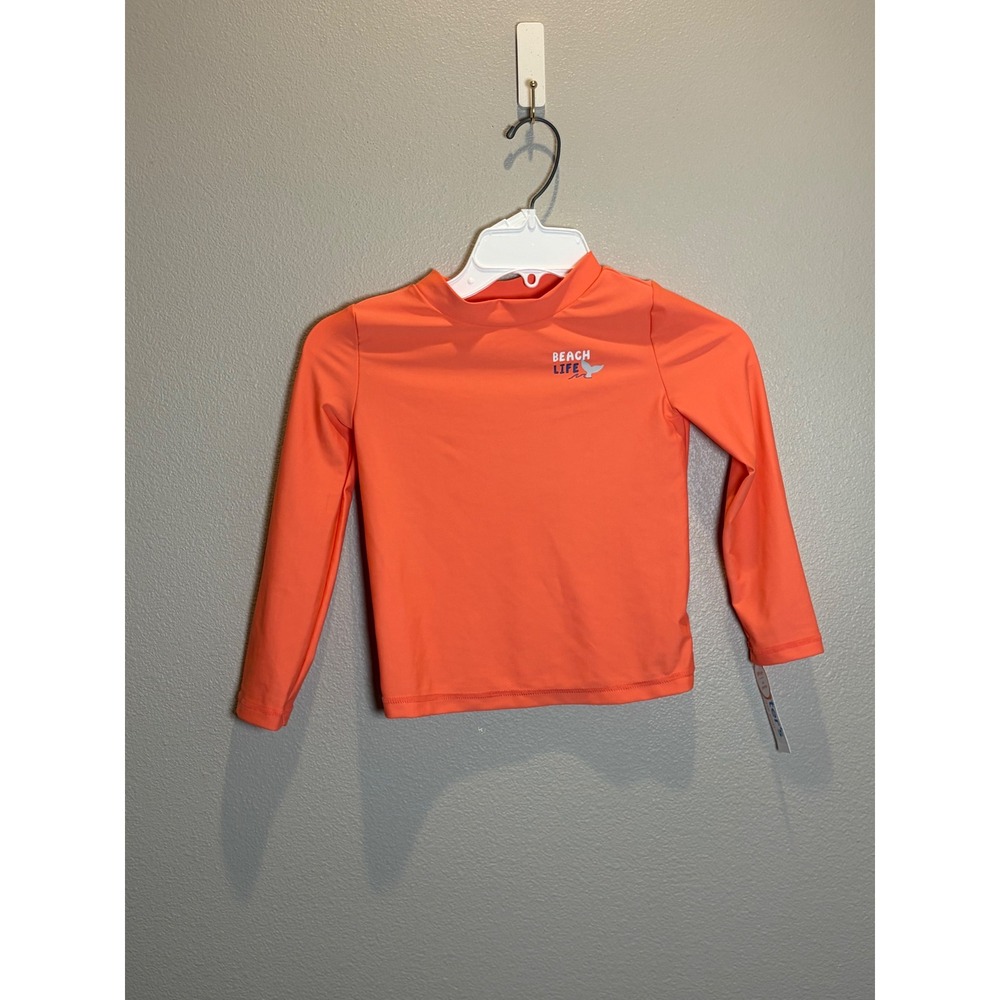 Carters Just One You Boys 5T Neon Orange Rash Guard Long Sleeve UPF 50+ Swim Top